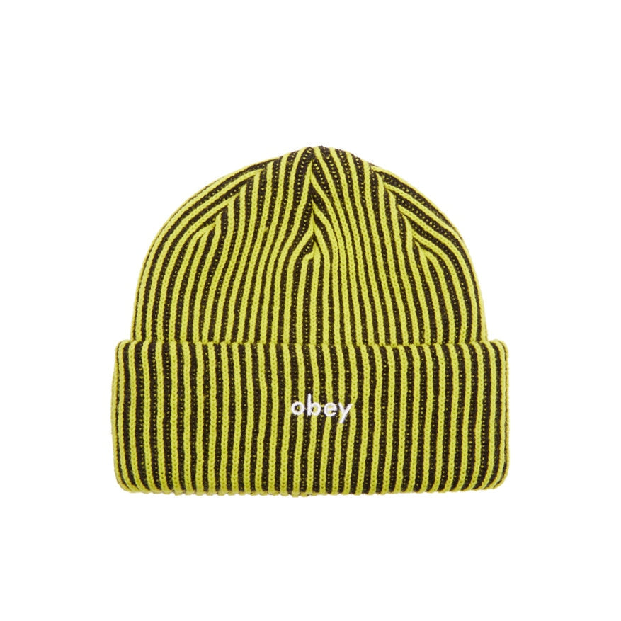 Bowery 2 Tone Rib Beanie Hat OBEY Fluorescent Green Multi 