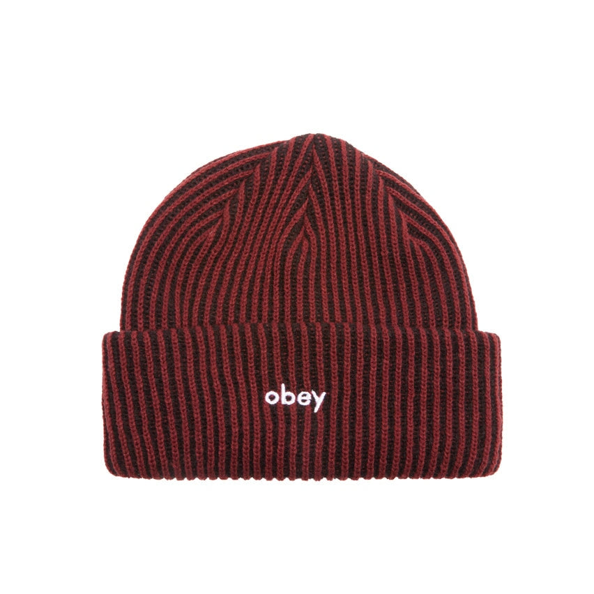 Bowery 2 Tone Rib Beanie Hat OBEY Tawny Port Multi 