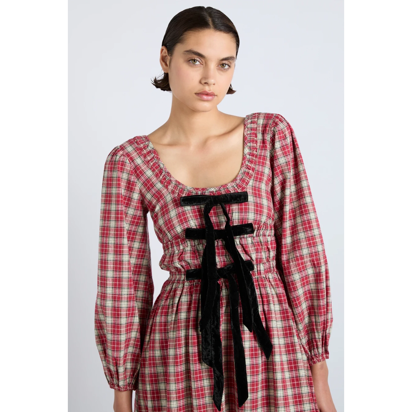 Dakota Bow Midi Dress - Tartan DAMSON MADDER 