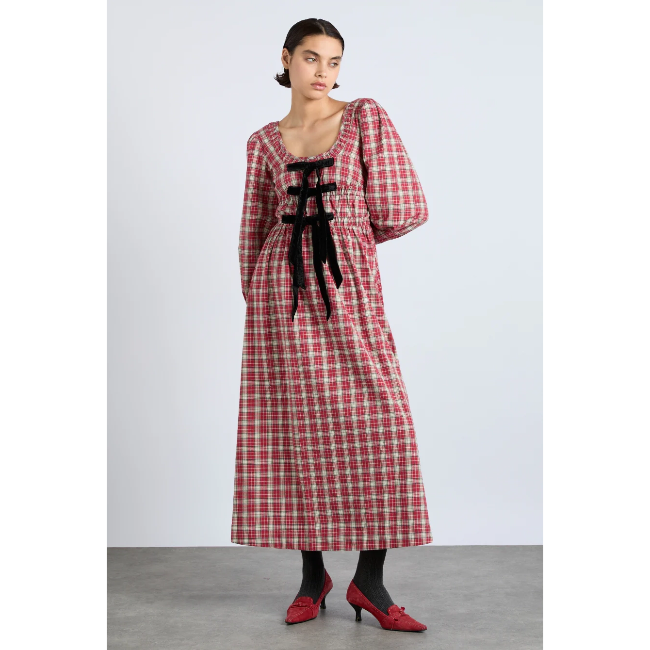 Dakota Bow Midi Dress - Tartan DAMSON MADDER 