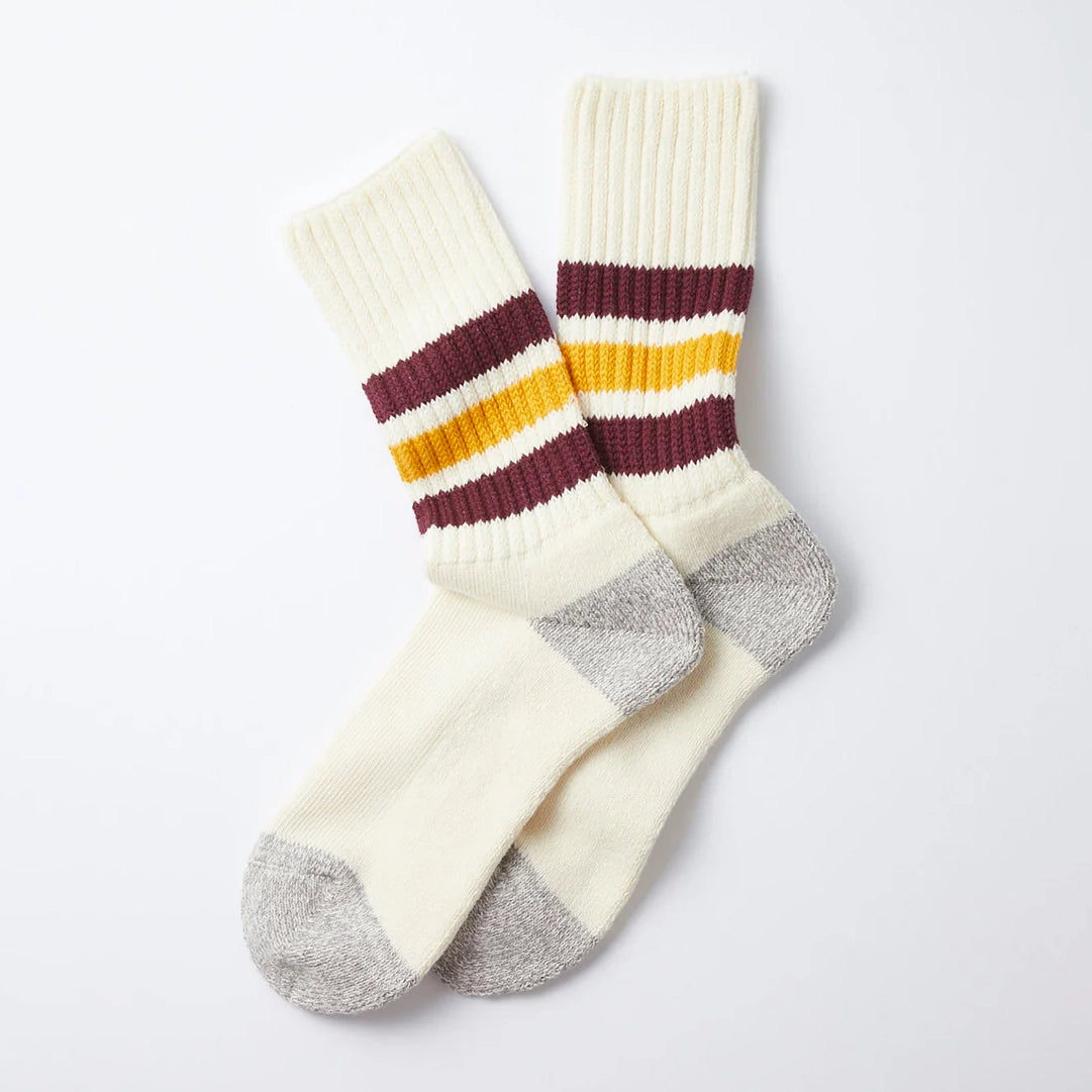 ROTOTO | Coarse Ribbed Oldschool Crew Socks Socks ROTOTO bordeaux/yellow Small 