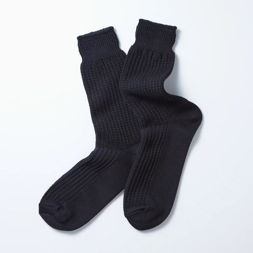 ROTOTO | Cotton Waffle Crew Socks Socks ROTOTO black Small 