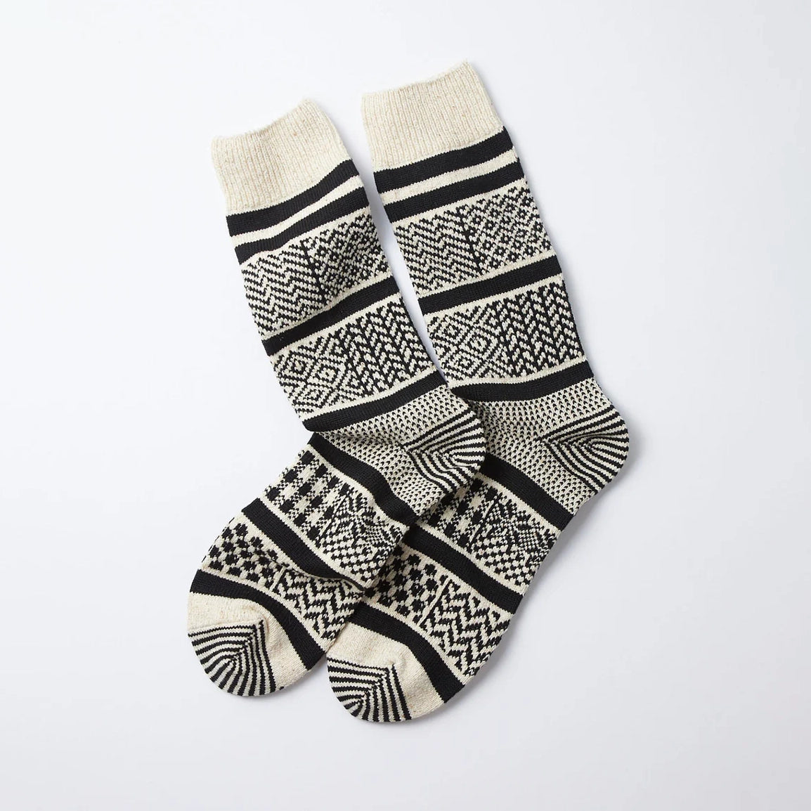 ROTOTO | Multi Jacquard Crew Socks Socks ROTOTO ivory/black Small 