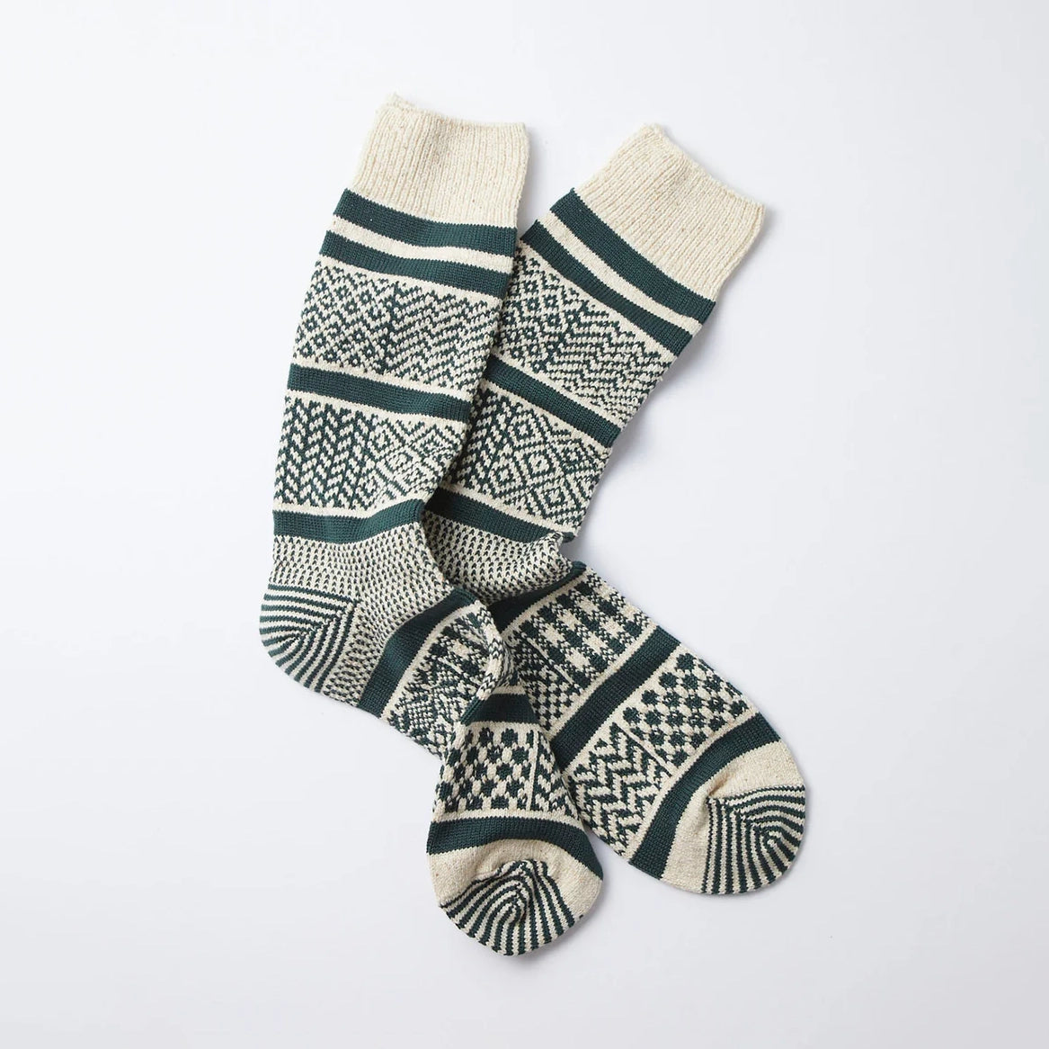 ROTOTO | Multi Jacquard Crew Socks Socks ROTOTO ivory/green Small 